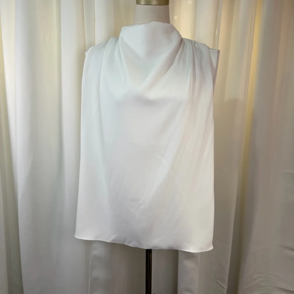NWT Zara Pleated Shoulder Draped Cowl Neck Sleeveless Blouse in White Size XL - Picture 5 of 16
